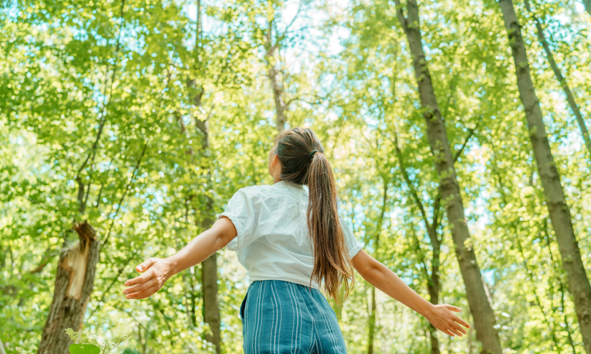 Happy people hiking and enjoying nature